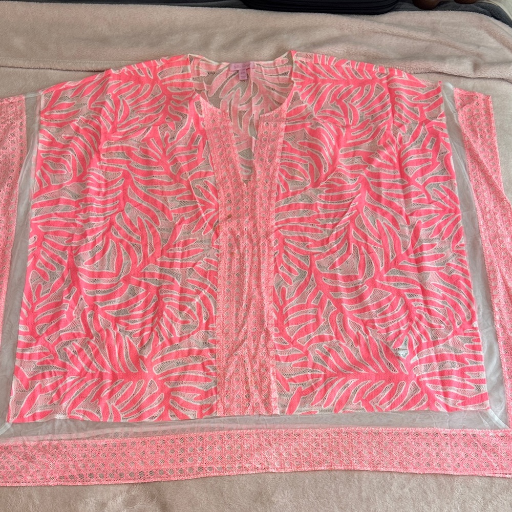 Lilly Pulitzer Pink and White Sheer Leaf Cover-Up